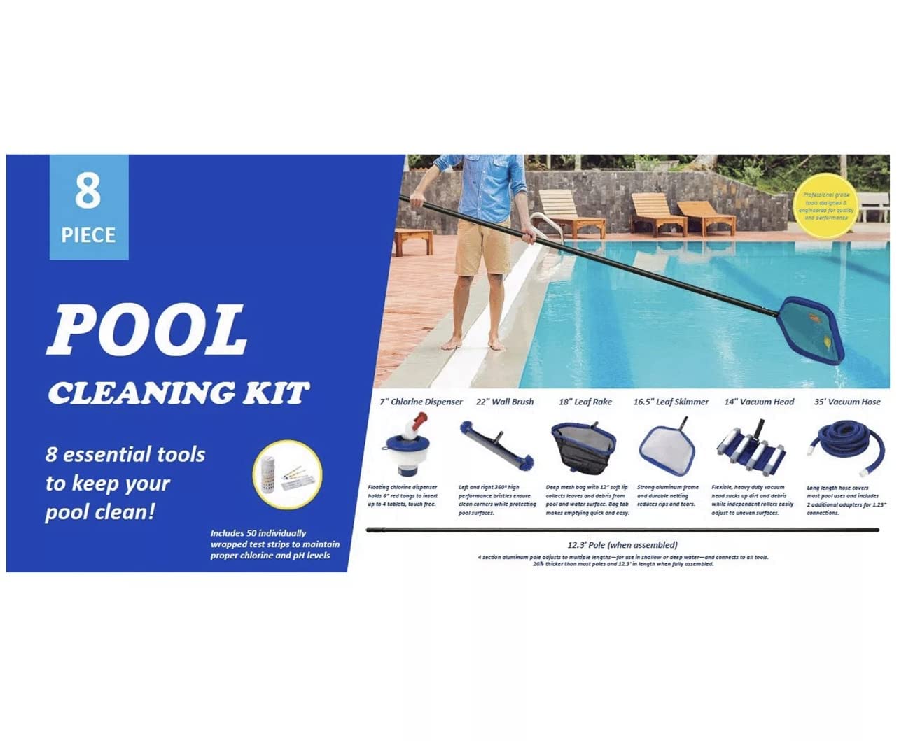 8-Piece Pool Cleaning Kit - Essential All-Season Tools