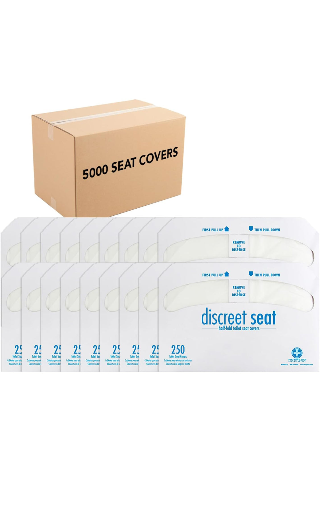 HOSPECO Discreet Seat Half-Fold Toilet Seat Covers, 14.25 X 16.5, White, 250/pack, 20 Packs/carton