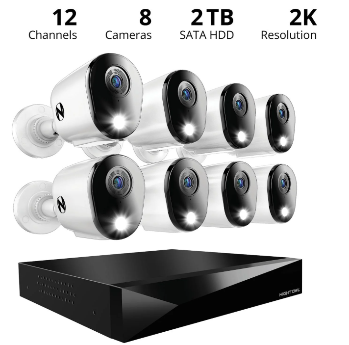 Night Owl 2K Cameras with 2TB DVR Security System, 8pk.