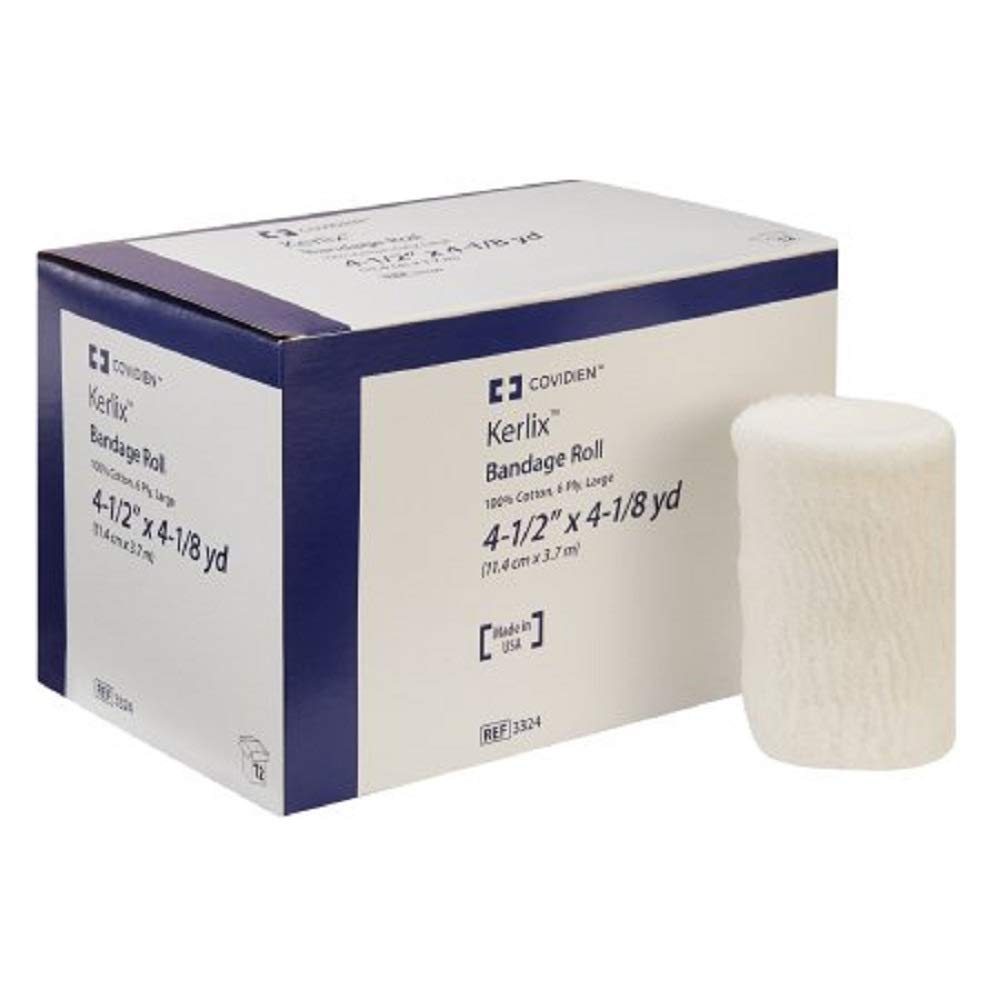 COVIDIEN 3324 Kerlix Bandage Roll, 100% Cotton, 6-Ply, 4-1/2" x 4-1/8 yd. Size, Large 100 Count