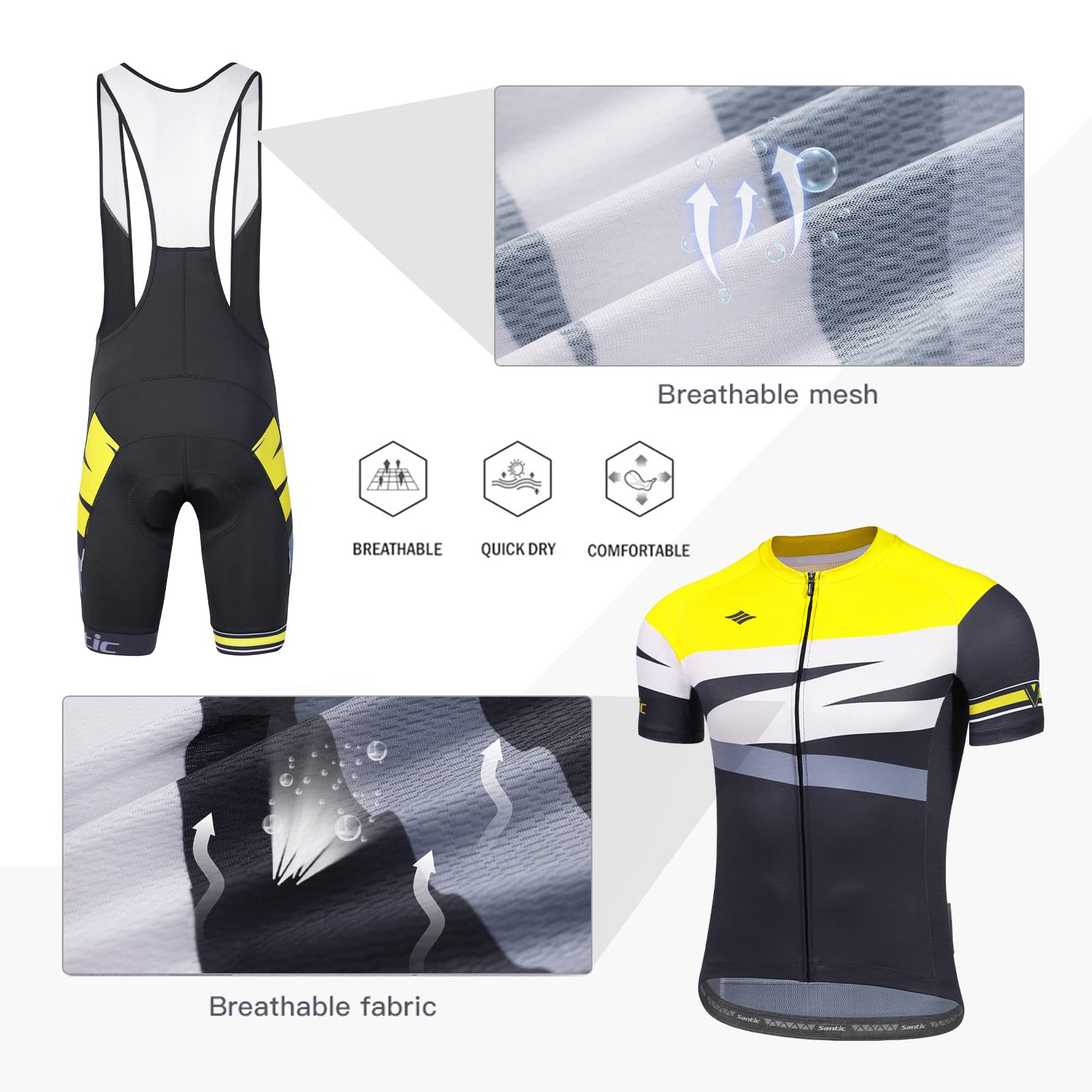 Santic Men's Cycling Jersey Set Bib Shorts 4D Padded Short Sleeve Outfits Set Quick-dry