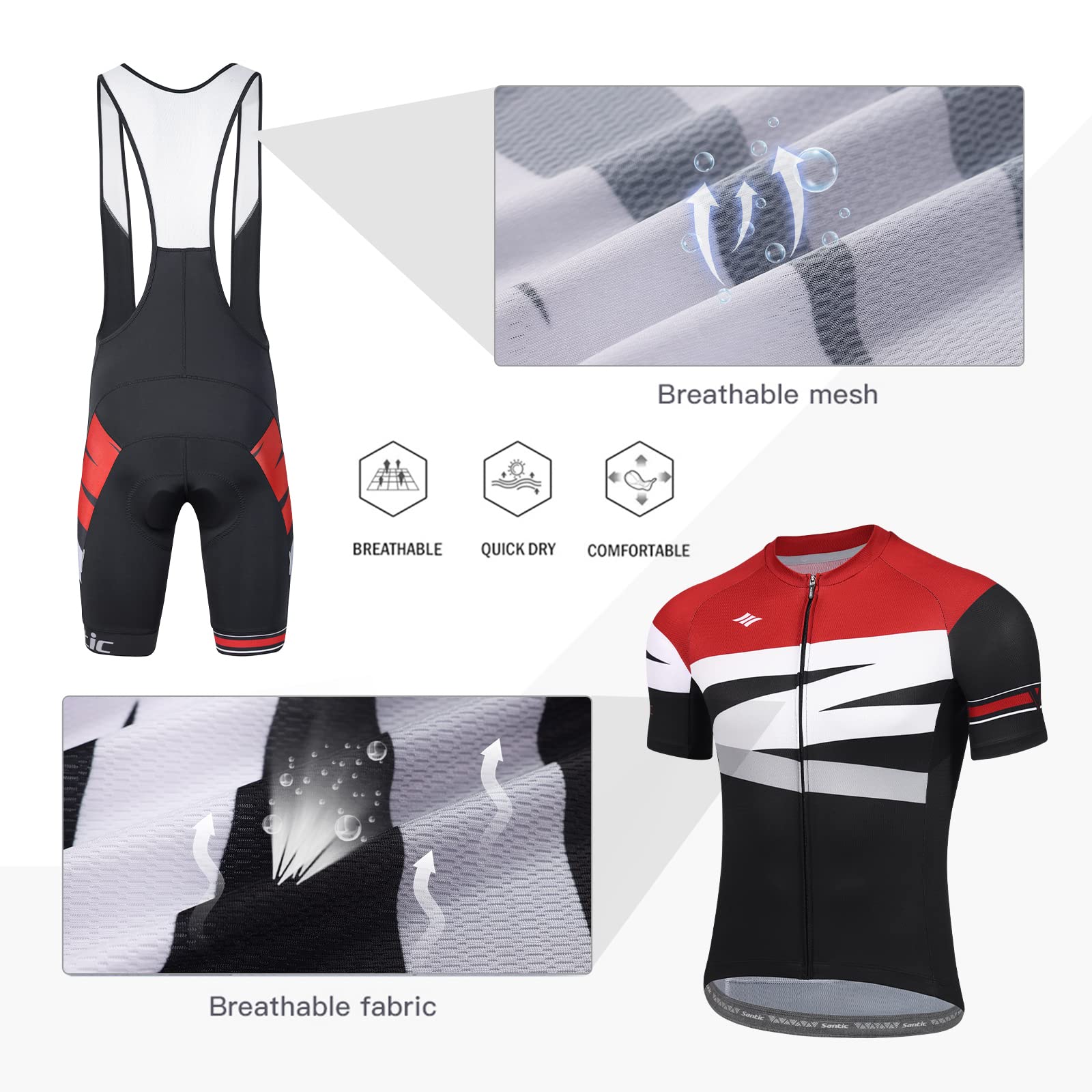Santic Men's Cycling Jersey Set Bib Shorts 4D Padded Short Sleeve Outfits Set Quick-dry