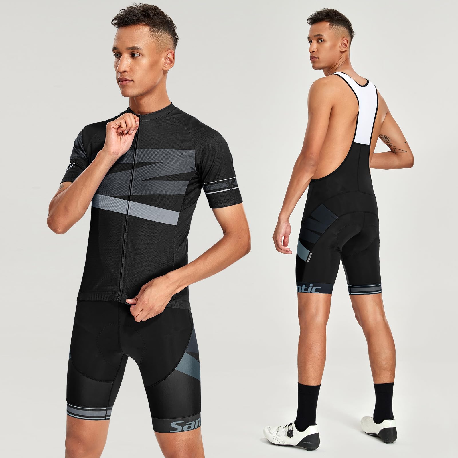 Santic Men's Cycling Jersey Set Bib Shorts 4D Padded Short Sleeve Outfits Set Quick-dry