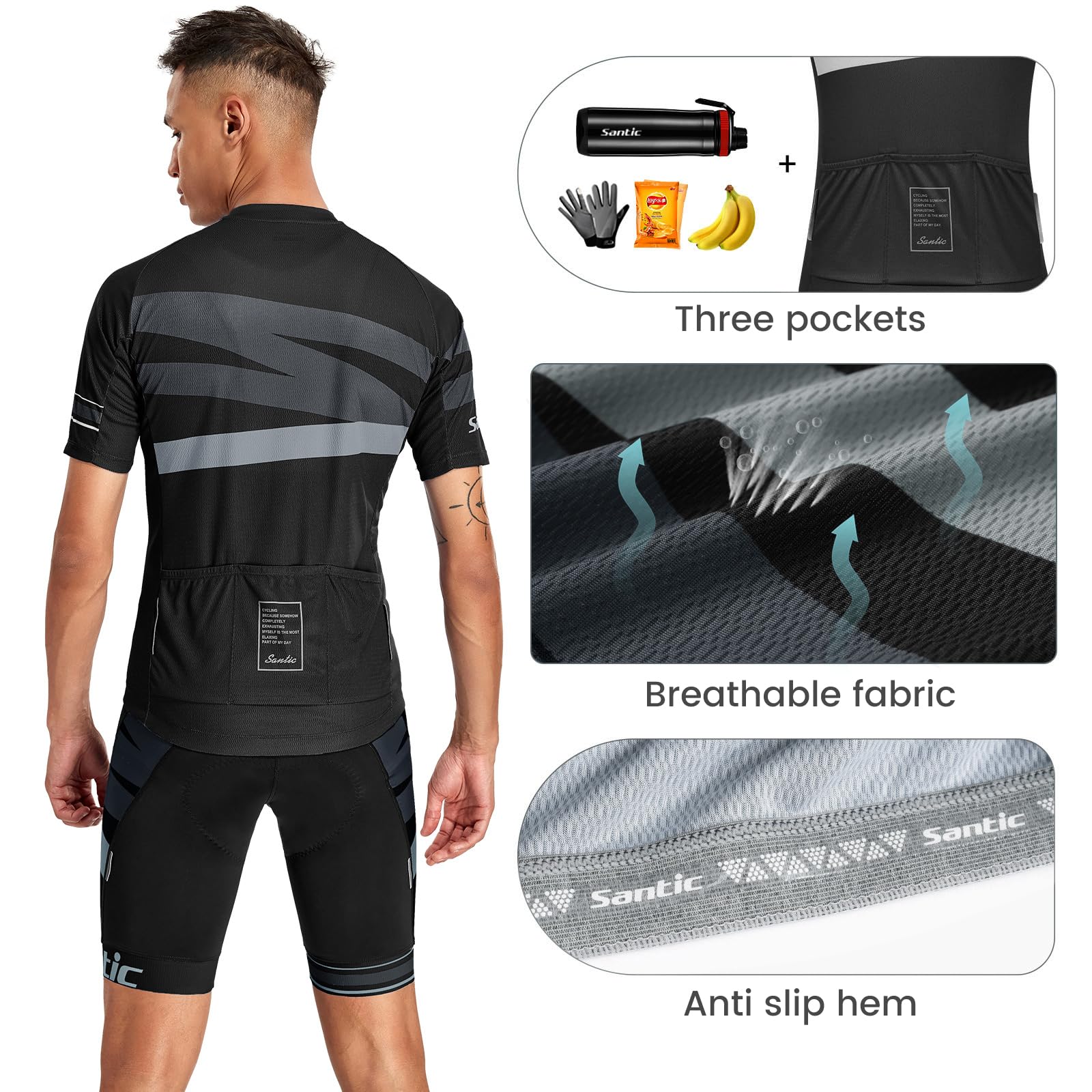 Santic Men's Cycling Jersey Set Bib Shorts 4D Padded Short Sleeve Outfits Set Quick-dry