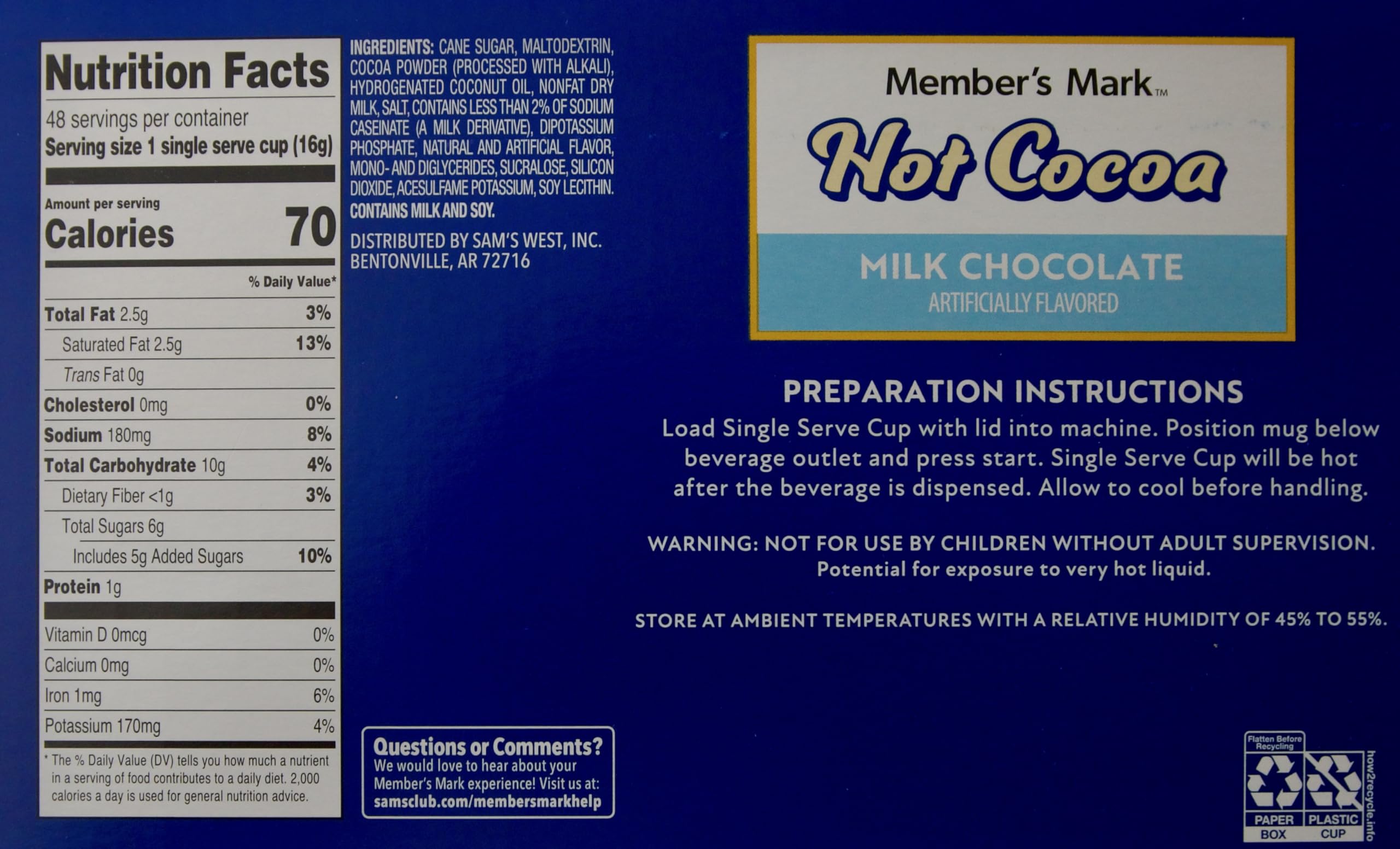 Member's Mark Hot Cocoa Milk Chocolate - 48 Pods