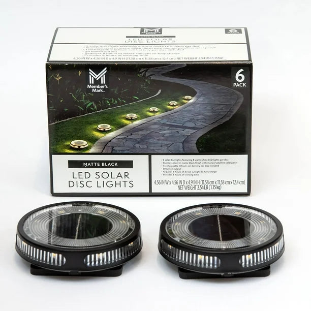 Member's Mark Matte Black LED Solar Disc Lights, 6-Pack