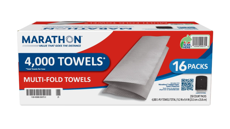 Marathon Multifold 1-Ply White Paper Towels 16 pks., 250 towels/pk