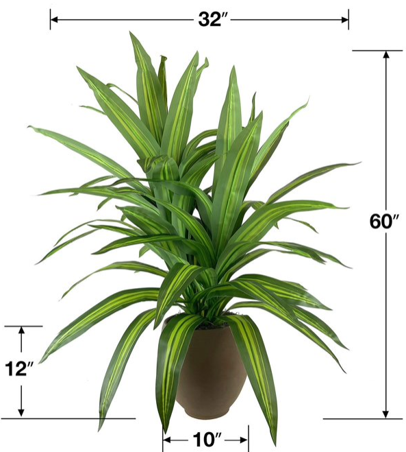 Faux 5' Deluxe Dracaena Floor Plant in Brown Tuscany Pottery Pot