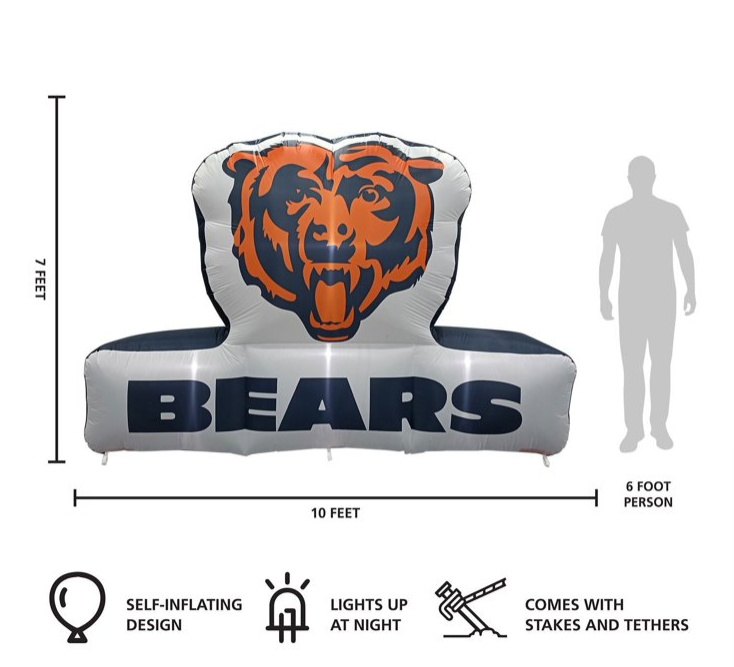 Logo Brands Chicago Bears Pre-Lit 7’x10’ Team Inflatable (Open Box)