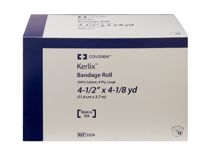 COVIDIEN 3324 Kerlix Bandage Roll, 100% Cotton, 6-Ply, 4-1/2" x 4-1/8 yd. Size, Large 100 Count