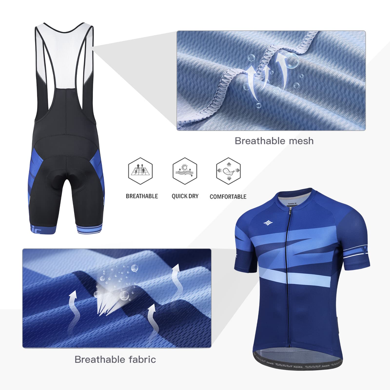 Santic Men's Cycling Jersey Set Bib Shorts 4D Padded Short Sleeve Outfits Set Quick-dry