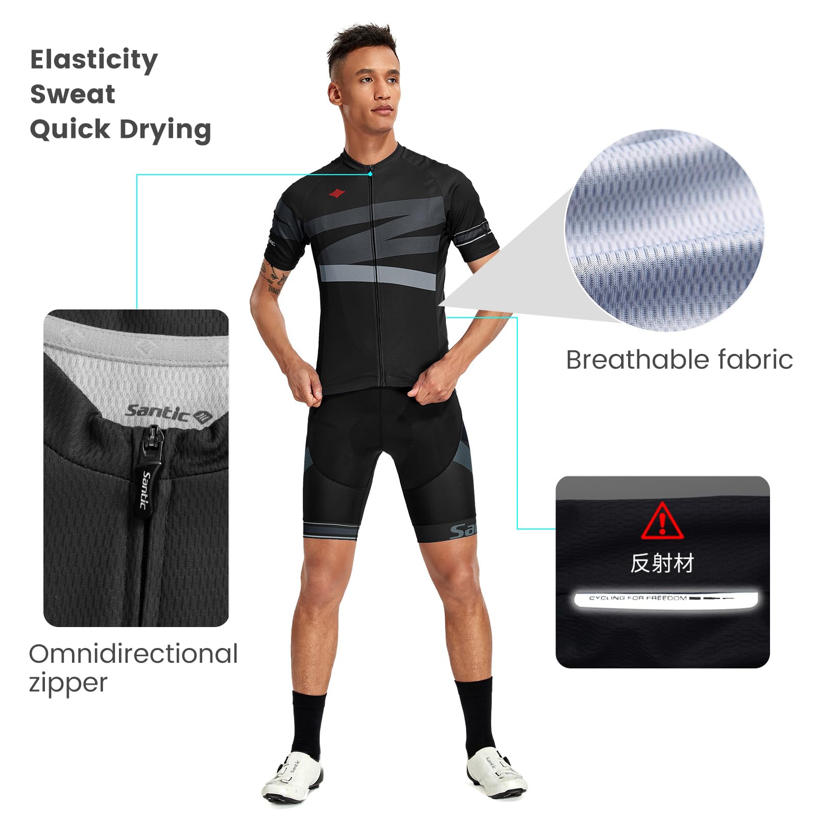 Santic Men's Cycling Jersey Set Bib Shorts 4D Padded Short Sleeve Outfits Set Quick-dry